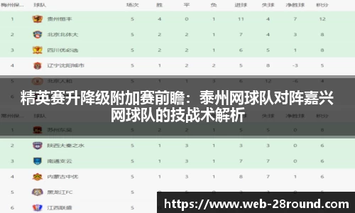精英赛升降级附加赛前瞻：泰州网球队对阵嘉兴网球队的技战术解析